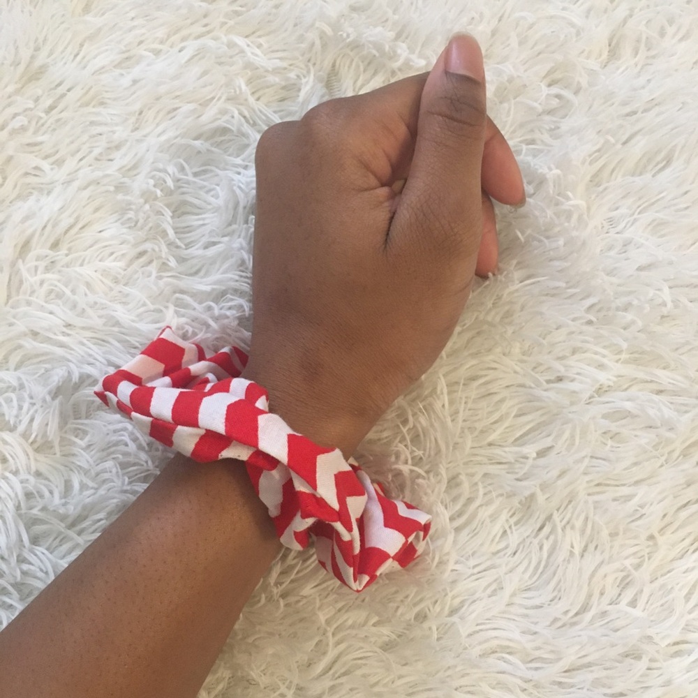 Red and White Chevron Scrunchie